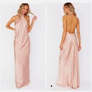 Show Me Your Mumu - Jasmine Halter Maxi Dress in Rose Gold Luxe Satin